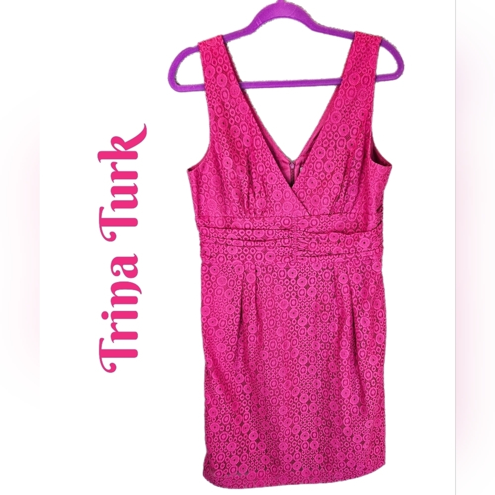 Trina Turk Pink Lace Wedding Mother Of The Bride Fully Lined Mini Dress Sz 12